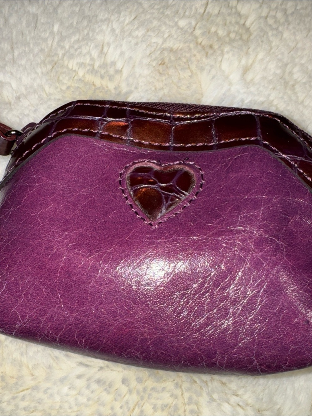 Brighton Purple Leather Coin Pouch with Brown Croc Trim